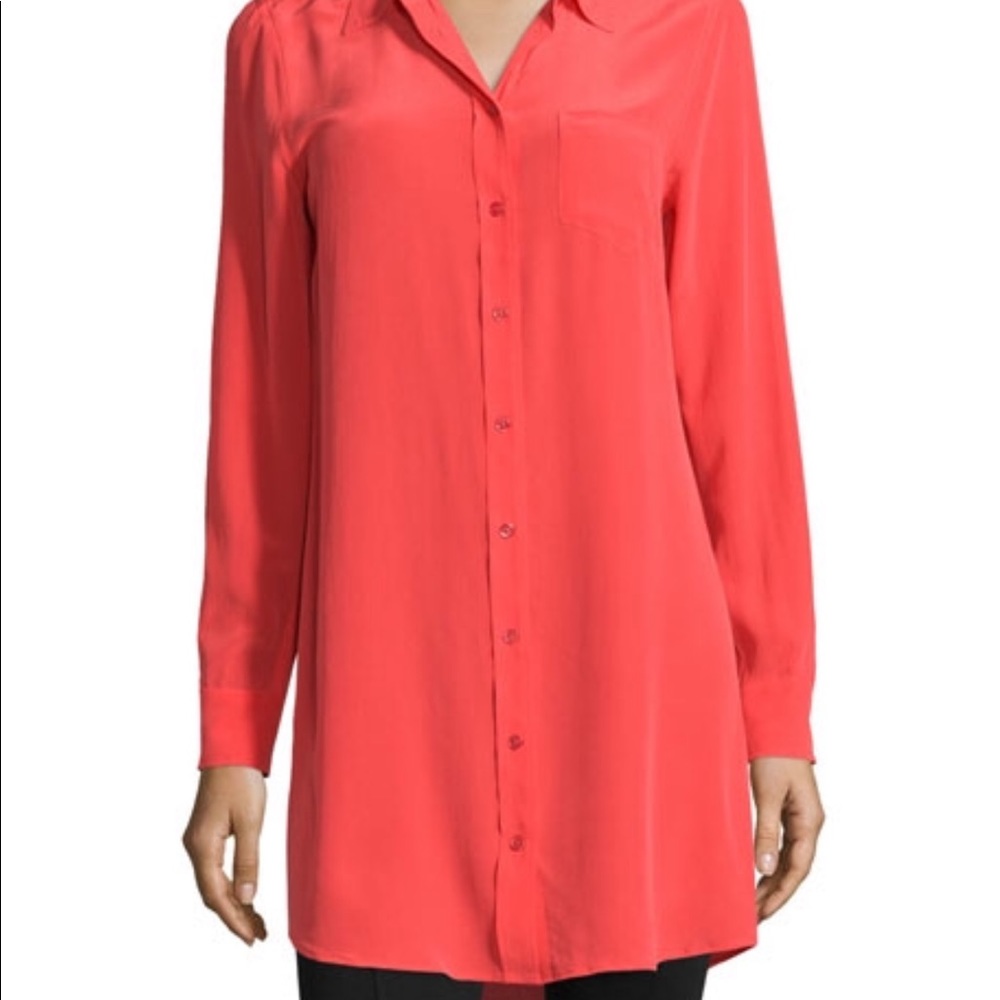 EQUIPMENT Silk Red Cherry Dress Blouse Long Sleeve Button Top Shirt Small